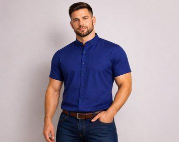 Чоловіча сорочка з коротким рукавом та  коміром стійкою W1167 фото